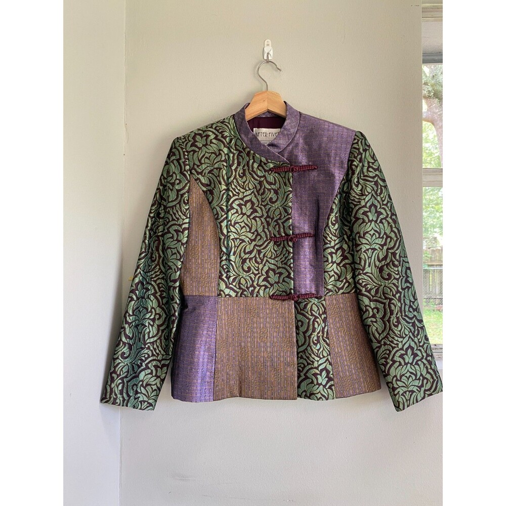 VTG After Five Womens Green Purple Evening Jacket Blazer Size 10 Metallic Shiny